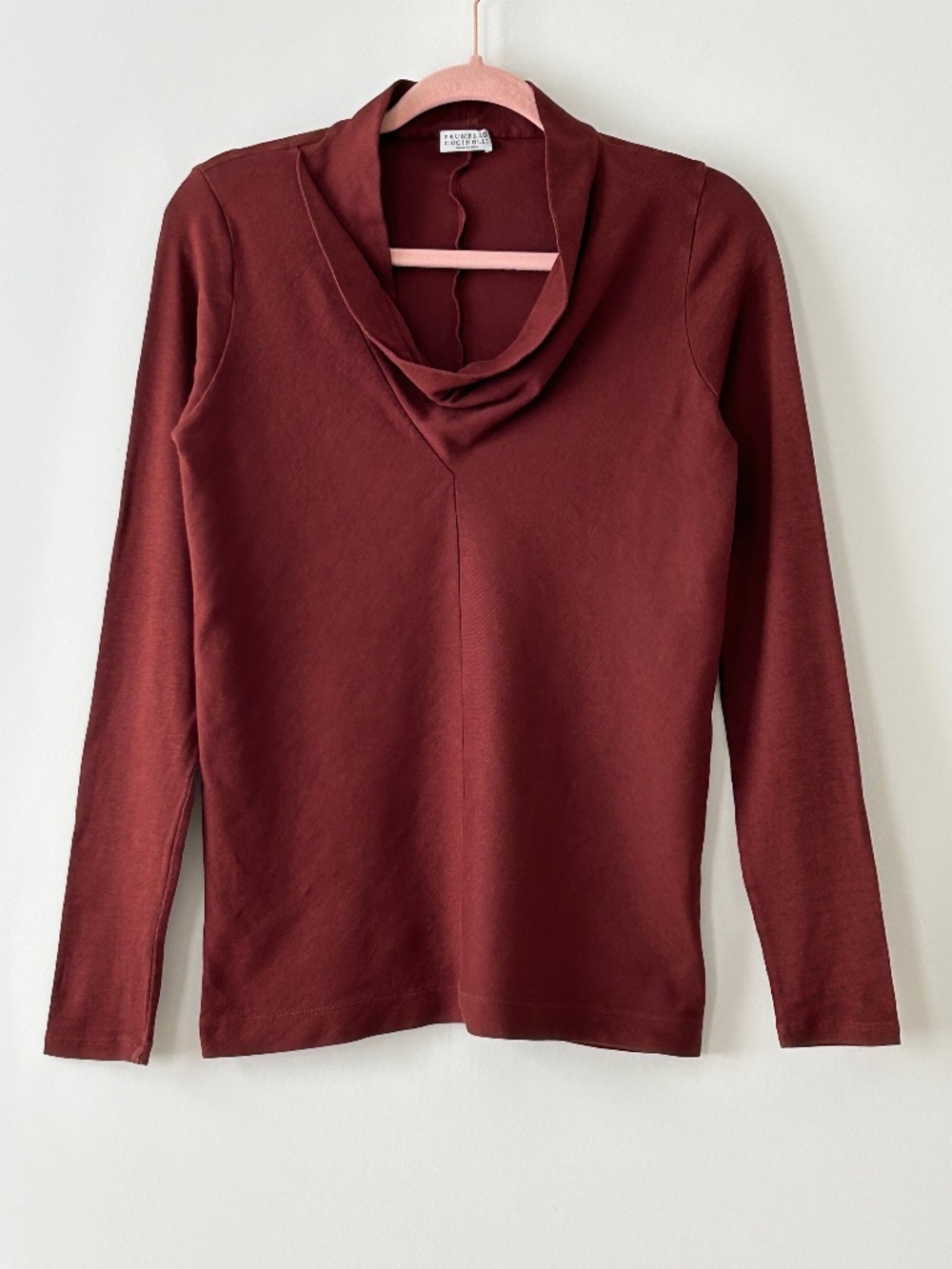 Brunello Cucinelli Burgundy Long Sleeve Cowl Neck Top Size Xl Wine Womens